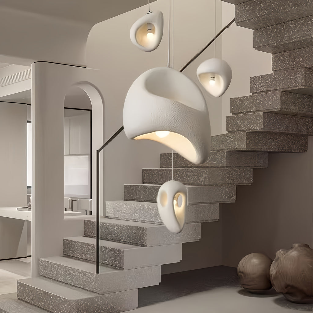 1 piece modern wabi-sabi style white pendant light, bedroom, living room, concrete + foam pendant light - with E12 US standard base - egg-shaped pendant light suitable for kitchen, hallway and many other houses, home renovation