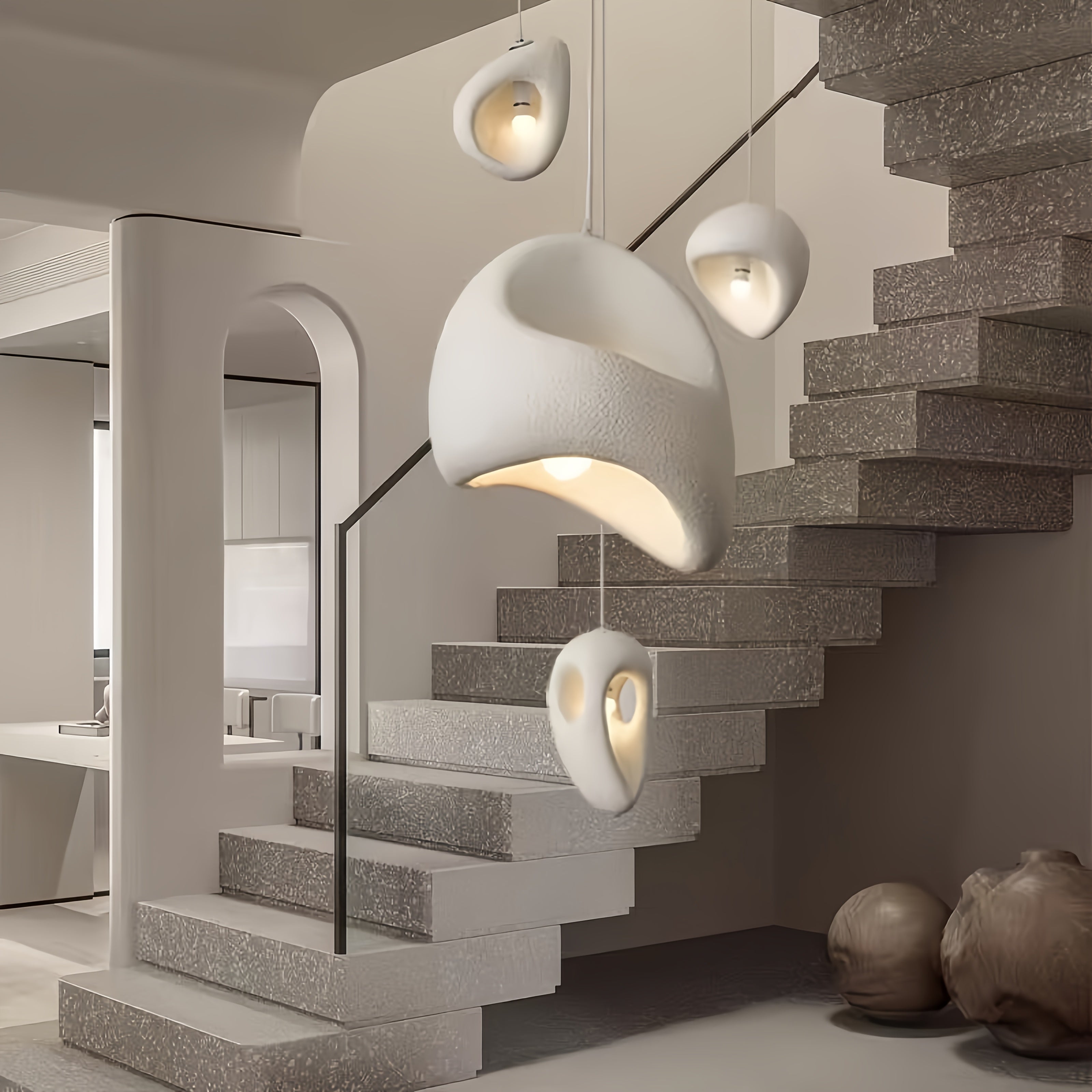 1 piece modern wabi-sabi style white pendant light, bedroom, living room, concrete + foam pendant light - with E12 US standard base - egg-shaped pendant light suitable for kitchen, hallway and many other houses, home renovation
