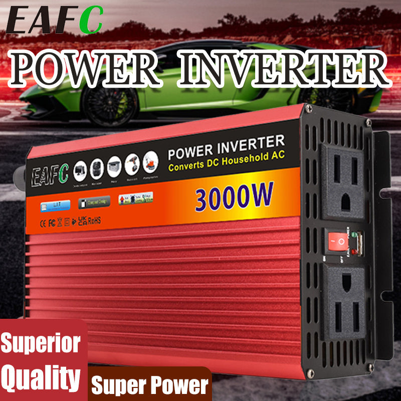 美标插头3000W峰值便携车载逆变器，12V转130V电源转换器，适用于卡车及户外的高容量耐用太阳能逆变移动电源