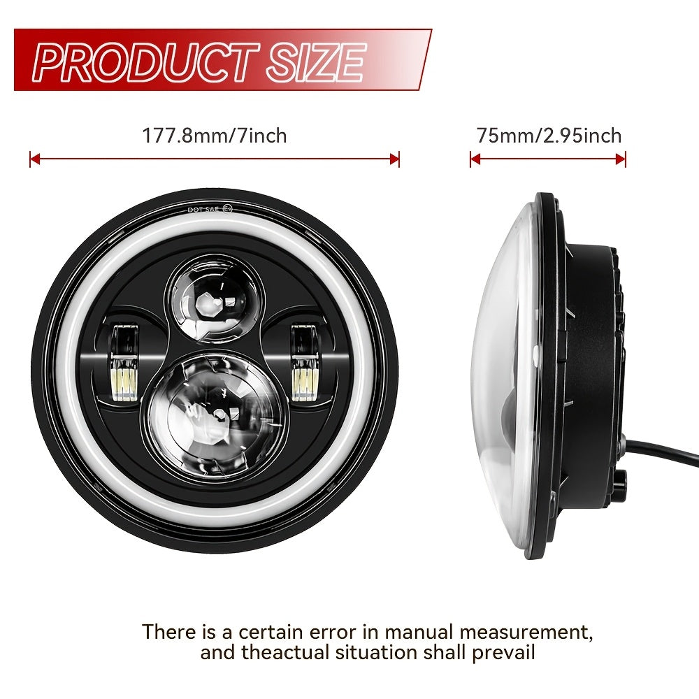 7-Inch Headlight Round Headlight with High/Low Beam and Daytime Running Light, Colored Angle Eye Light, Suitable for Cars and Motorcycles, No Battery Included