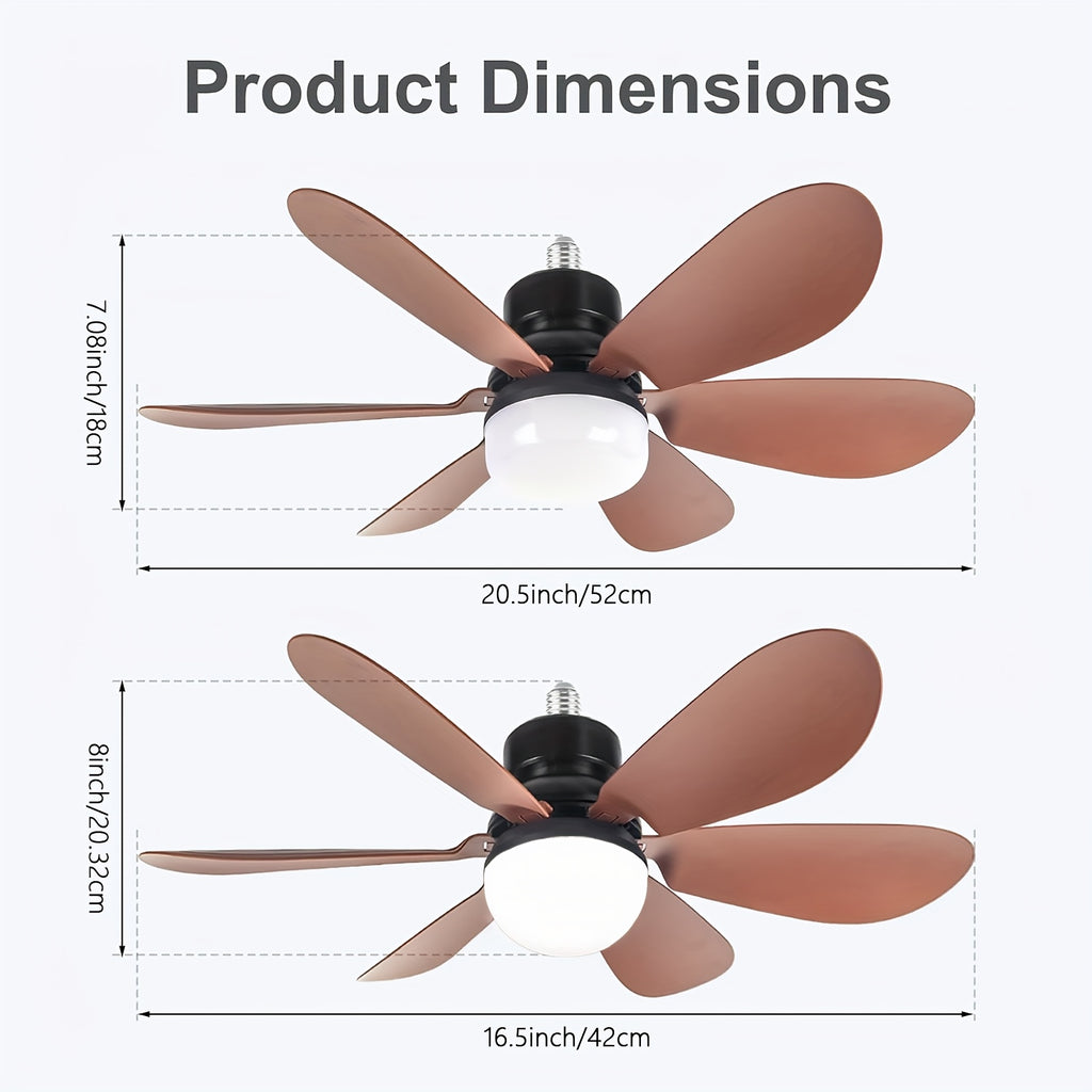 Smart Brown Ceiling Fan Light with Remote, Dimmable LED 3-Color Lighting, 3 Wind Speeds, 6-Blade Fan Light, E27/E26 Base Hardwired, Ideal for Kids' Room, Bedroom, Kitchen, Study, Brown Flush Mount Fan Light.