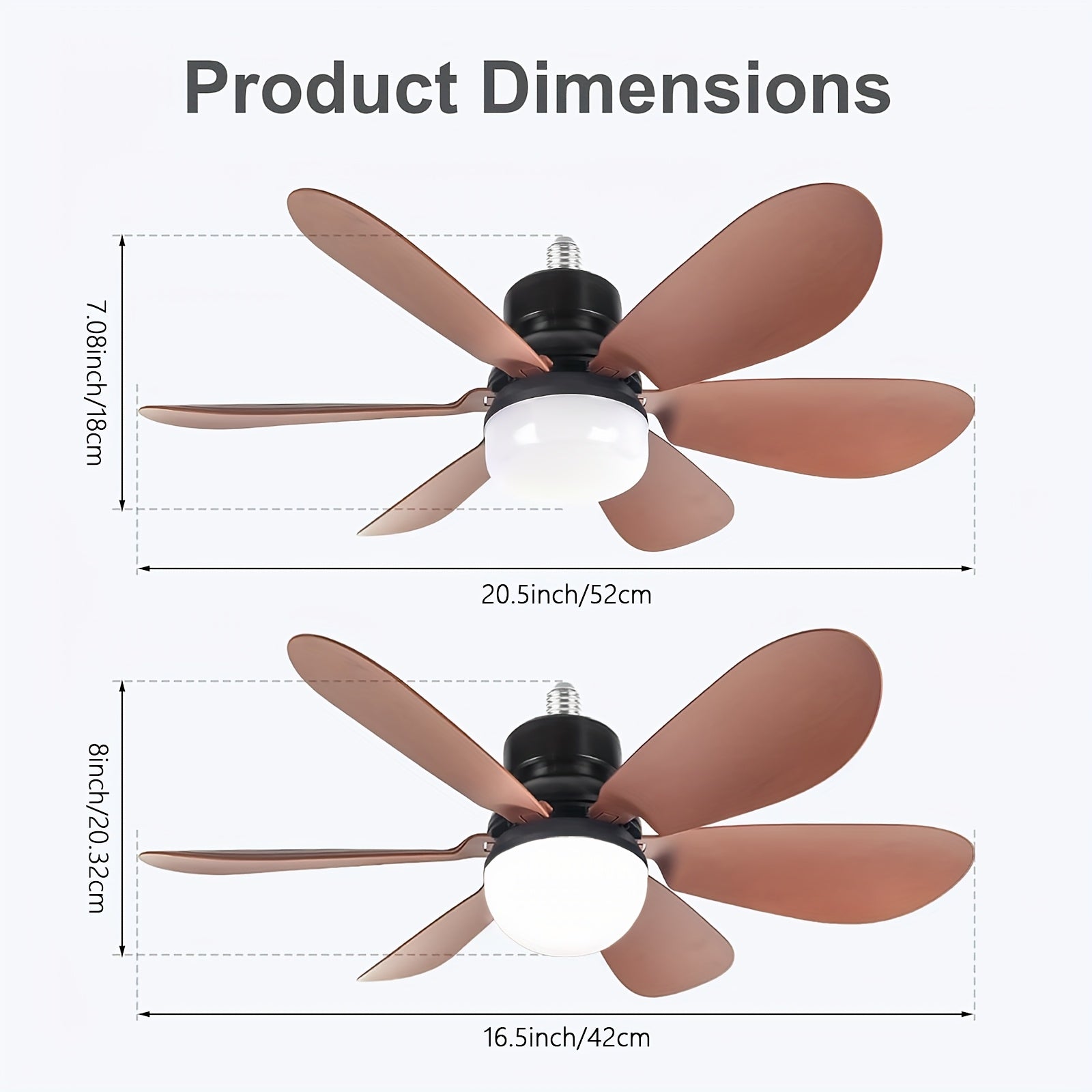 Smart Brown Ceiling Fan Light with Remote, Dimmable LED 3-Color Lighting, 3 Wind Speeds, 6-Blade Fan Light, E27/E26 Base Hardwired, Ideal for Kids' Room, Bedroom, Kitchen, Study, Brown Flush Mount Fan Light.