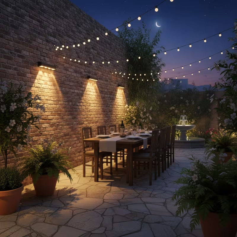 FACHOI 2-Piece 3/4 LED Solar Wall Light with Large LED Bead Design, Wider Lighting Range, RGB Effect and 9 Different Light Colors. Suitable for Street Walls, Stairs, Paths, Courtyards, Patios