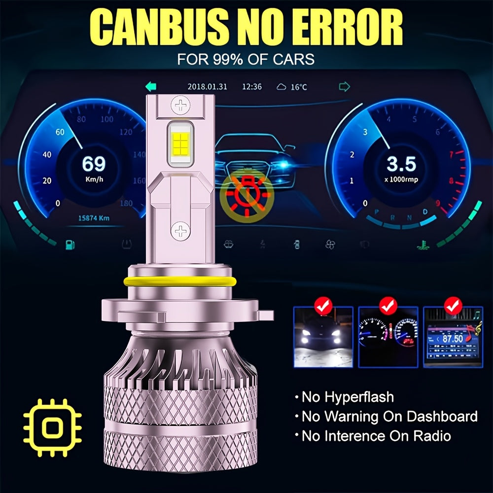 2-Pack LED Headlight Bulb Combo 9005+9006, 12V/24V 5000K Double-Sided Super Bright COB Chips, No Battery Included, Car Lighting, Transparent Beam Light, High Performance Bulbs