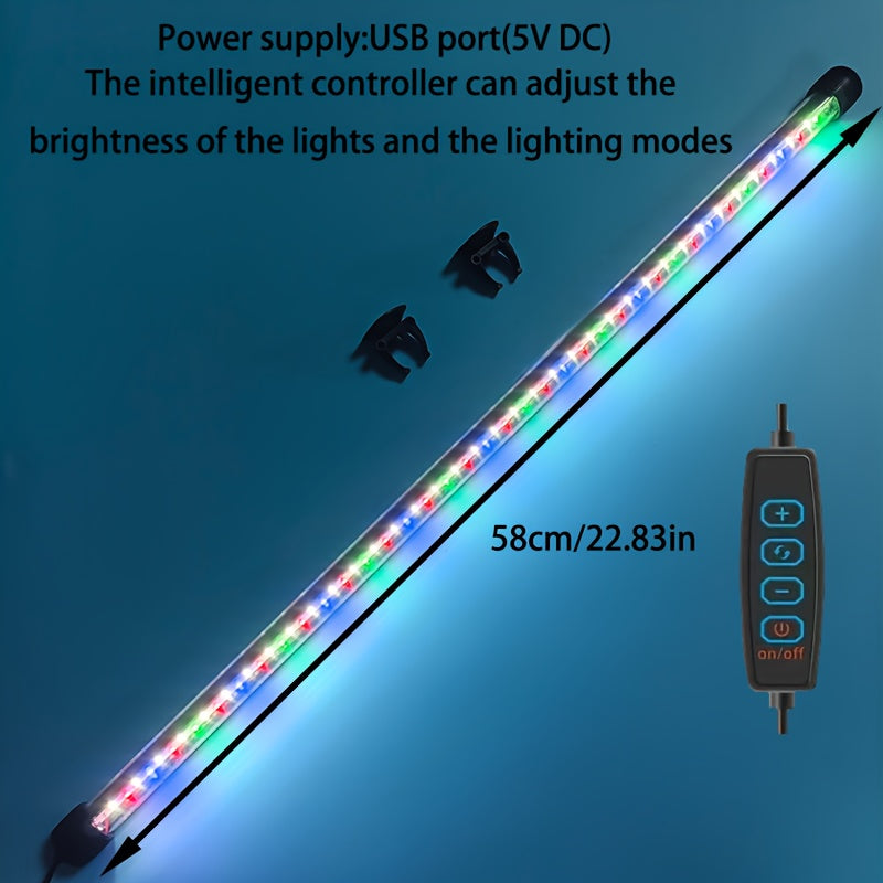 1 LED aquarium light, 7.09-inch to 22.83-inch ambiance fish tank light tube, USB aquarium light – adjustable brightness, multiple lighting modes – suitable for freshwater/saltwater aquarium decoration and lighting, aquatic plant landscape