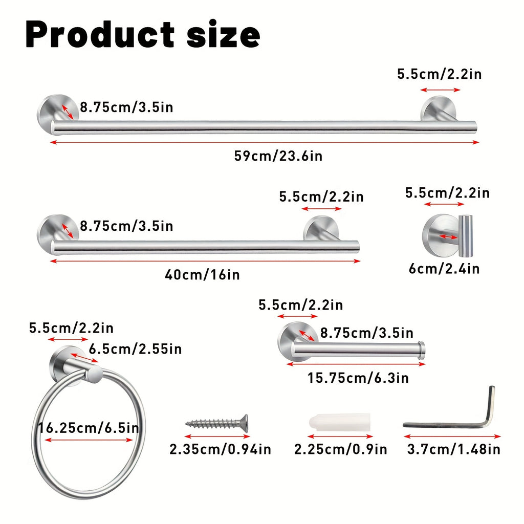 10-Piece Bathroom Hardware Accessory Set - 23.6" Towel Bar, Towel Ring, Toilet Paper Holder, Robe Hook, Stainless Steel Bathroom Accessories Combo