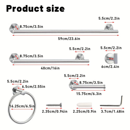 10-Piece Bathroom Hardware Accessory Set - 23.6" Towel Bar, Towel Ring, Toilet Paper Holder, Robe Hook, Stainless Steel Bathroom Accessories Combo