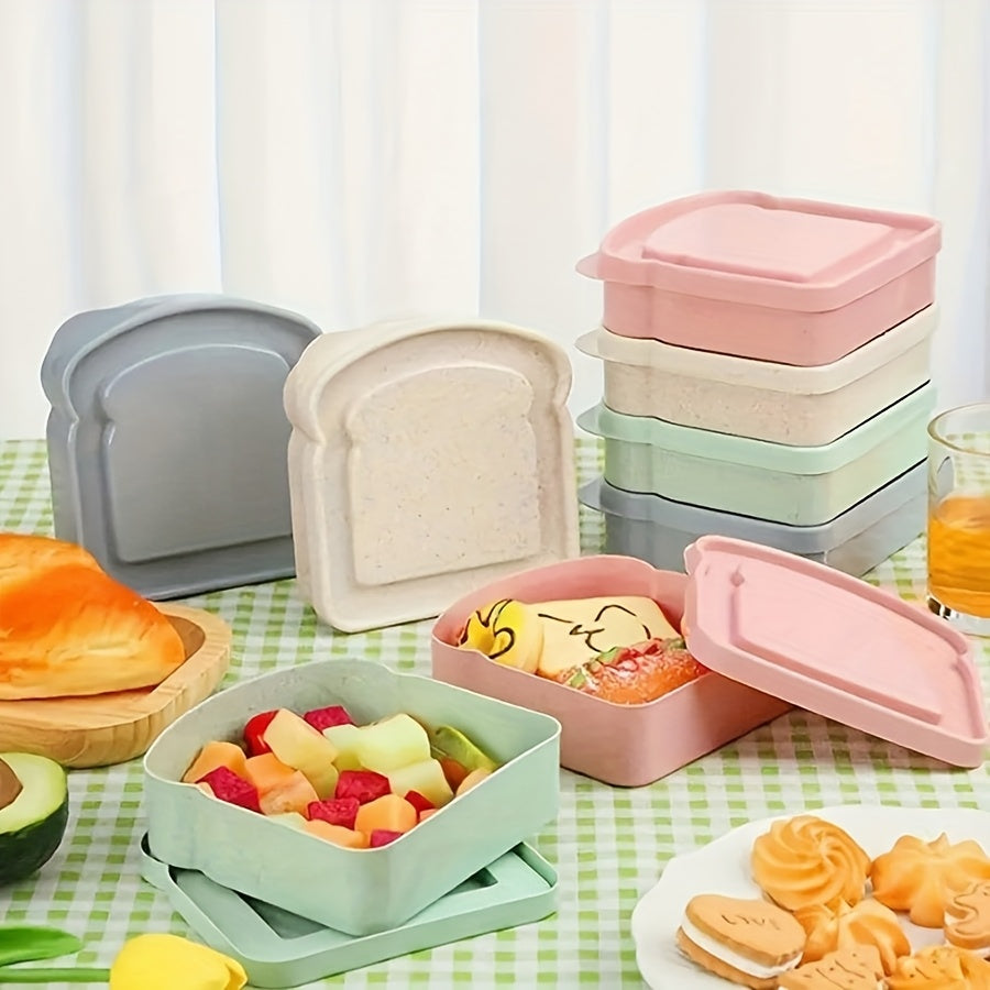 Sandwich Box, Lunch Box – Plastic Toast-Shaped Food Storage Container with Lid – Microwave & Dishwasher Safe – Perfect for Home or Adults (Colorful)