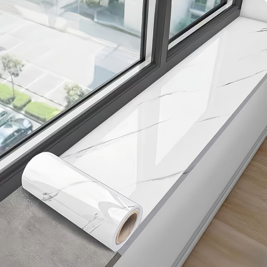 1卷装简约风格自粘窗台贴 - 适用于家具、橱柜及门槛翻新 - 使用便捷 | 白灰大理石纹 | 窗台升级改造 | 家居装饰