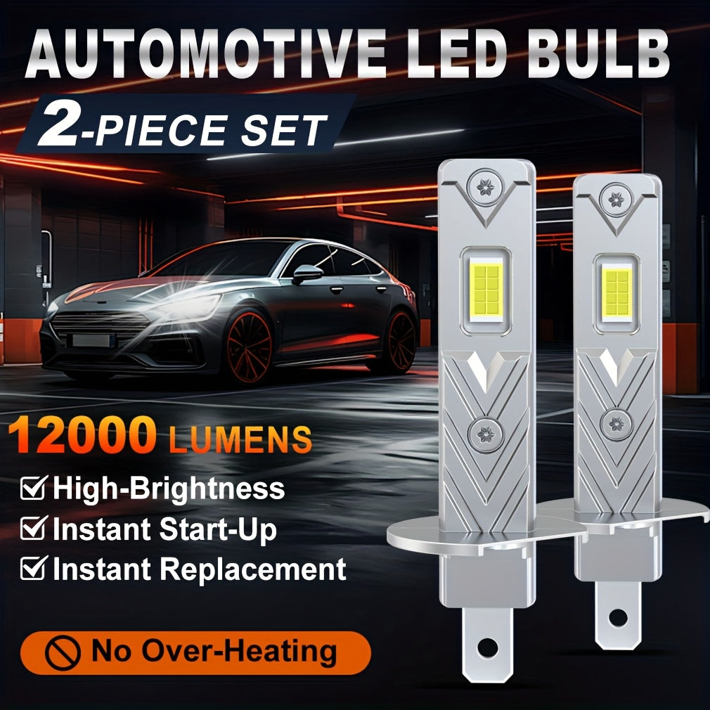 XSTORM 2Pcs 12000 Lumens H1 H3 LED Car Headlights Mini H1 LED Fog Light 30W CSP Headlight Fanless Daytime Running Light 12V 6500K White Light
