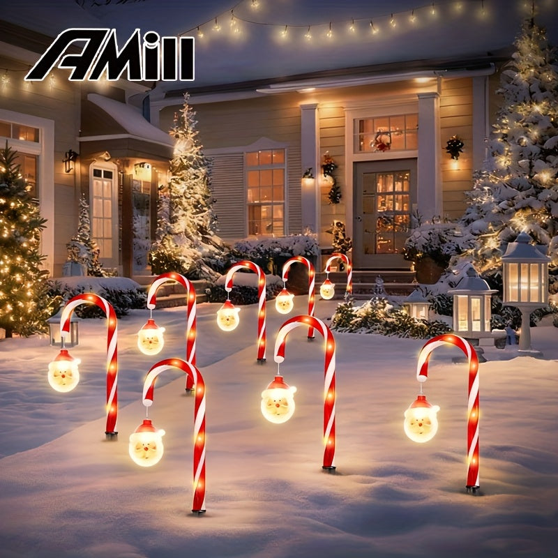 AMILL 4包电池供电路径灯户外圣诞装饰，8模式糖果手杖圣诞草坪灯，庭院，人行道，车道，花园装饰，圣诞节，万圣节，新年派对户外装饰