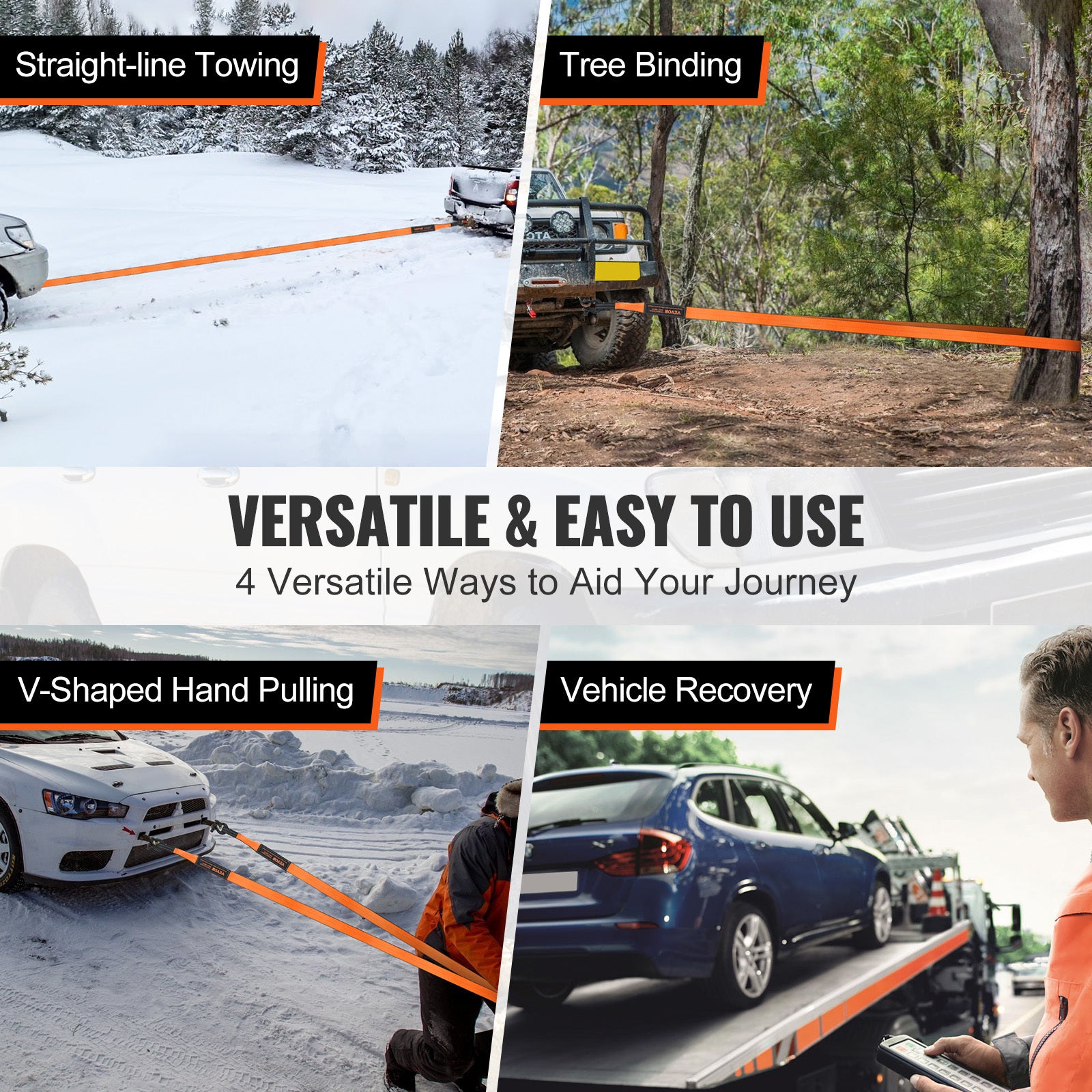 VEVOR Off-Road Recovery Kit, 3in x 30ft, Heavy Duty Winch Recovery Kit with 30,000lb Tow Rope, 44,092lb D-Ring Shackle, Receiver and Storage Bag, for ATV, Jeep, Off-Road Vehicle, Truck