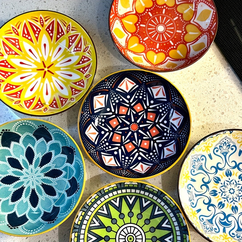 6-Piece Set – Ceramic Bohemian Plates, Salad Plate, Dessert Bowl, Snack Dish, Multi-Functional Kitchen Tableware – Dishwasher, Oven & Microwave Safe – Perfect for Hot Pot, Camping, Picnic