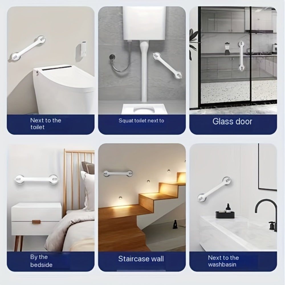 2 Pack 17-Inch Suction Cup Bathroom Grab Bar - No-Drill Safety Rail for Shower & Bathtub, Anti-Slip, Fall Prevention for Toilet, Tub, Shower