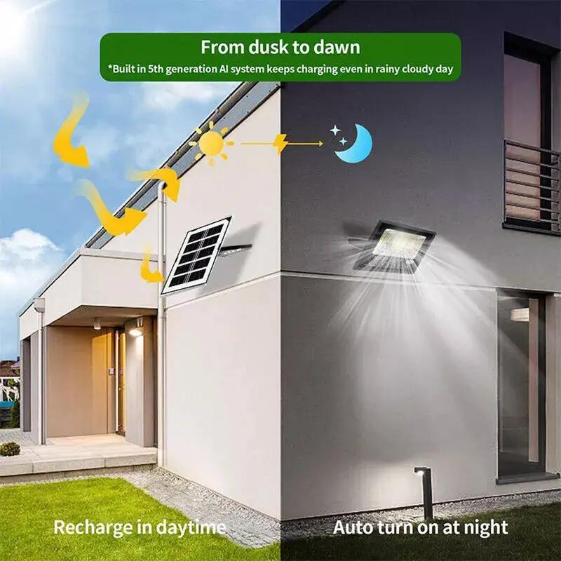2-Pack Solar Floodlight 170LED Wall-Mounted Security Lighting Dusk to Dawn Automatic On/Off Solar Semi-Flush Mount Light Suitable for Yard, Courtyard, Garden, Cabin, Lodge, Porch
