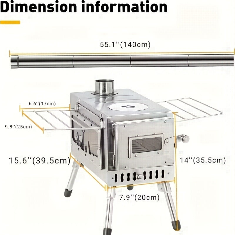 Portable Camping Stove with Chimney Pipe, Designed for Heating and Cooking While Camping
