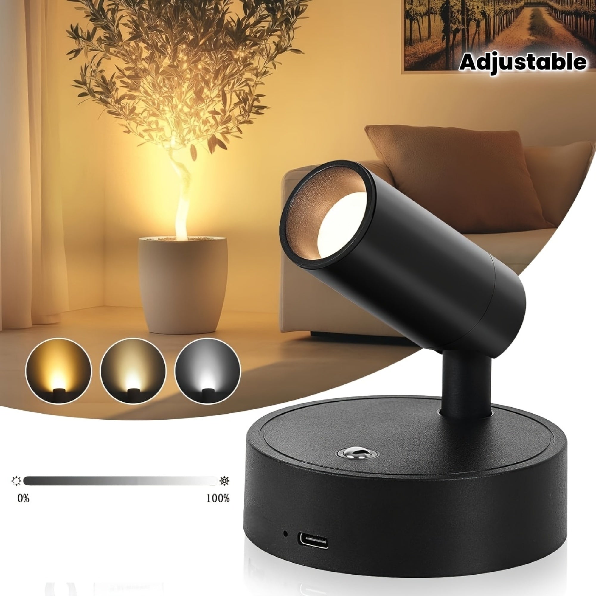 Adjustable Warm White / Cool White / Neutral Light Elegant Ambient Light, 3-Color Temperature Wireless Spotlight with Motion Sensor LED / Wall Light Strip, High-Efficiency Sensor Light, USB Rechargeable, Automatic On/Off, Warm White LED Bulb