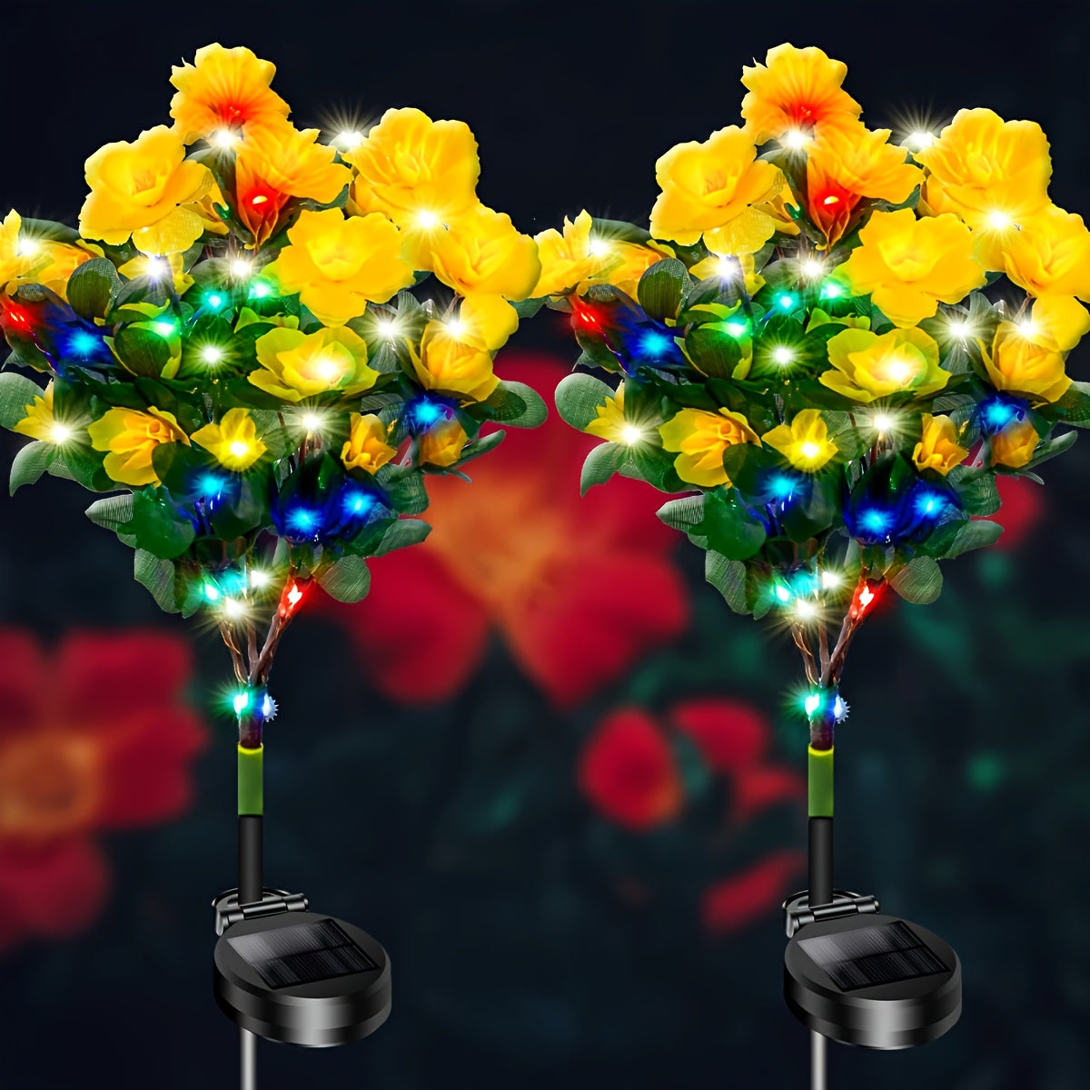 Garden 2-Pack LED Solar Flower Light, Latest Upgraded Flower Light with Larger, More Realistic Azalea Flowers, Waterproof IP65, Solar Outdoor Light, Suitable for Courtyard, Lawn, Pathway, Walkway Decoration