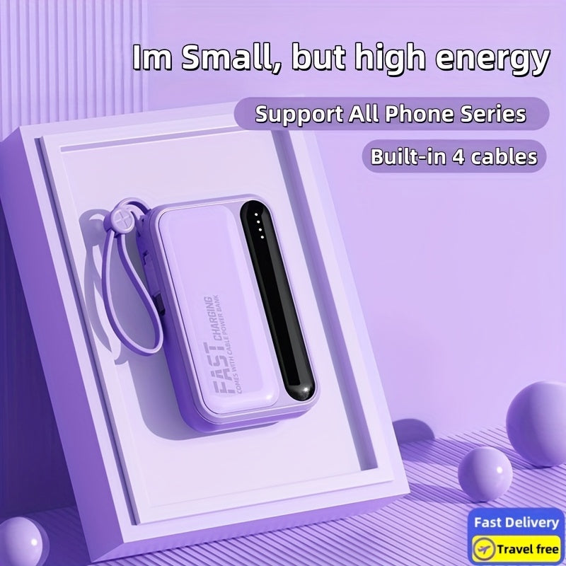 10000mAh 迷你可愛 5W/15W/22.5W 超級快充多功能卡通行動電源，可充電便攜式手機充電器，內含 4 條充電線，戶外旅行必備電池組，智慧 LED 數位顯示，Micro & Type-C 輸入