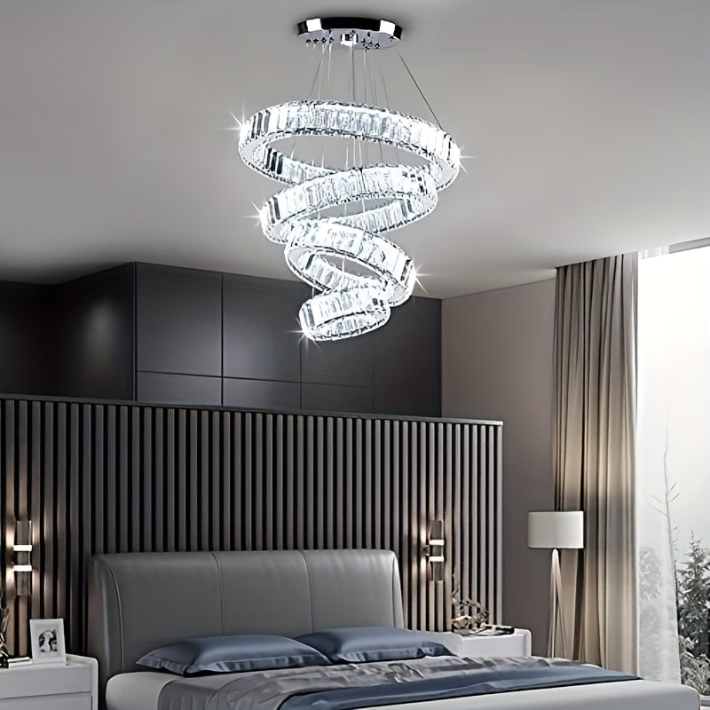 Modern crystal chandelier, four-ring pendant light, ceiling hanging fixture for bedroom, living room, dining room (cool white light)
