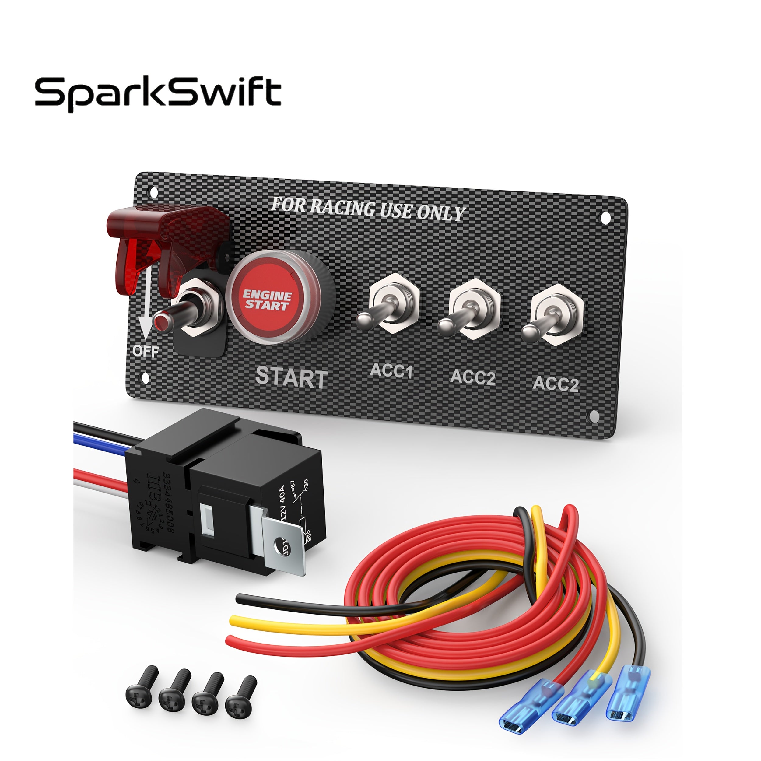 [5-in-1 Engine Start Switch] 12V Rocker Control Panel with Relay Harness LED Light, Multifunctional Car & Boat Modification