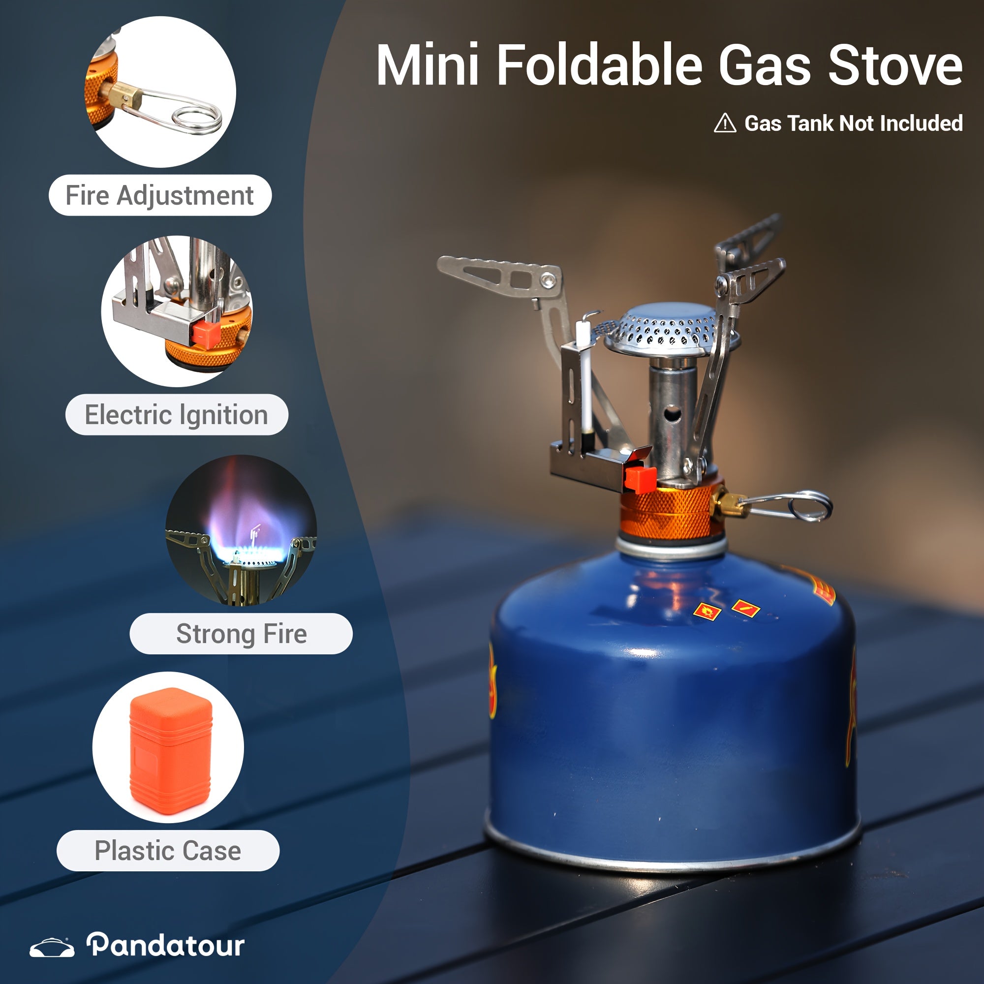 Pandatour Compact Stainless Steel Folding Stove - Portable Mini Gas Stove with Piezo Ignition, Ideal for Hiking, Camping, Picnic and Fishing | Lightweight, Durable & Easy-to-Use Outdoor Cooking Solution, Camping Stove