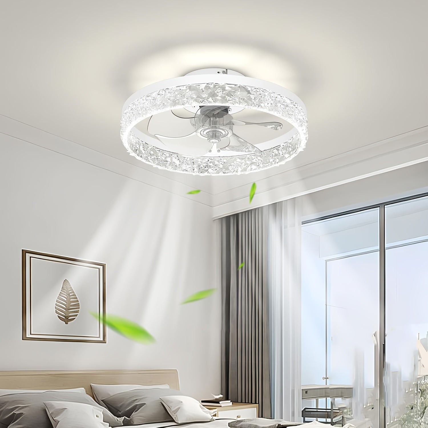 20 Inch Low Profile Ceiling Fan with Light and Remote, Flush Mount Bladeless LED Fan Light, Adjustable Color Temperature 3000K-6500K
