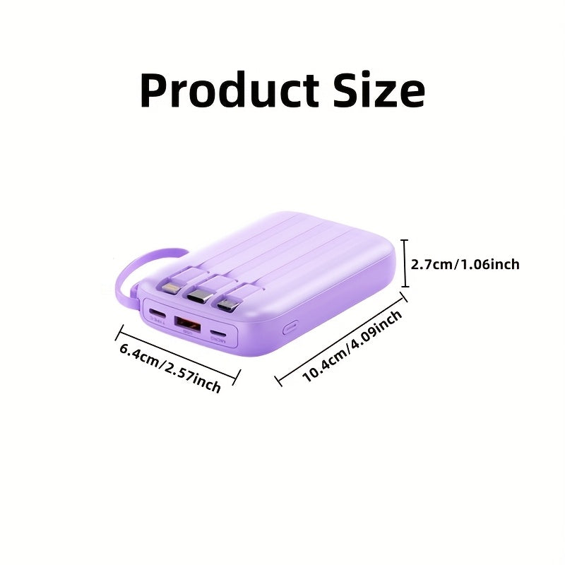 Latest Upgraded High-Value Light Luxury Style 10000mAh High-Capacity 5W/15W Portable Fast-Charging Power Bank with Real-Time Power Display, Smart Digital Display, Portable Lanyard, Ultra-Bright LED Light, Built-in 4 Cables
