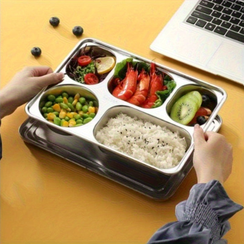 3-Pack & 5-Pack Stainless Steel Divided Tray – Perfect for Office Workers‘ Takeout Meals & Camping