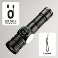 Super Bright USB Rechargeable LED Flashlight, Magnetic Base, 5 Lighting Modes, Digital Display, Type-C Fast Charging, Perfect for Outdoor Activities, Emergencies and Camping
