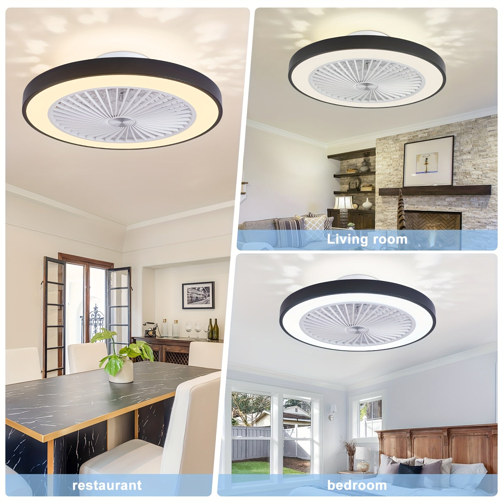 Modern Low Profile Ceiling Fan, 6 Speed Levels, Reversible Bladeless Design, 3000-6500K Dimmable LED Fan Light, Smart Timing Function, Suitable for Living Room, Bedroom, Office, Kitchen