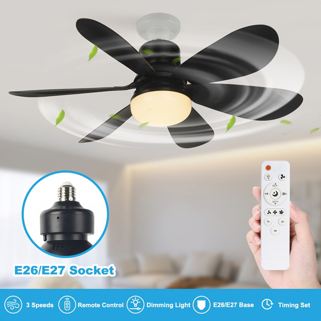 XBATE Smart Ceiling Fan Light, Smart Display & Remote Control, Hardwired 6-Blade Low Profile Fan, 3-Speed Quiet Motor, 3 Color Dimmable LED Light, E27/E26 Base Flush Mount for Bedroom Kitchen Study