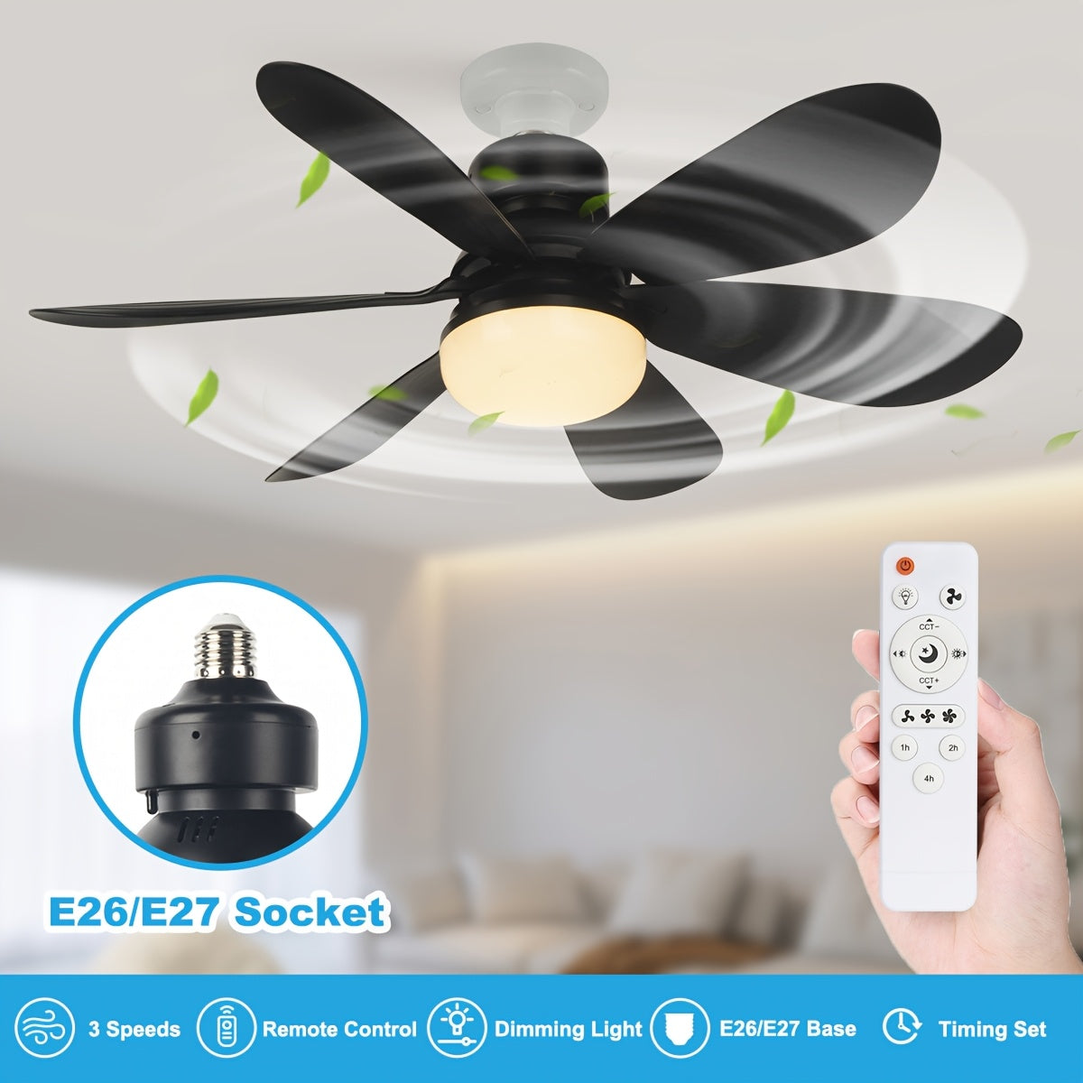 XBATE Smart Ceiling Fan Light, Smart Display & Remote Control, Hardwired 6-Blade Low Profile Fan, 3-Speed Quiet Motor, 3 Color Dimmable LED Light, E27/E26 Base Flush Mount for Bedroom Kitchen Study