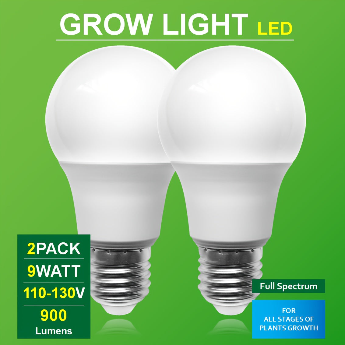 2/4 Pcs Full Spectrum LED Plant Grow Light with E26 Compatible Socket Plug, 6500K Cool White, High Efficiency Indoor Outdoor Use for Seedlings Herbs Succulents Flowering Plants Plug and Play
