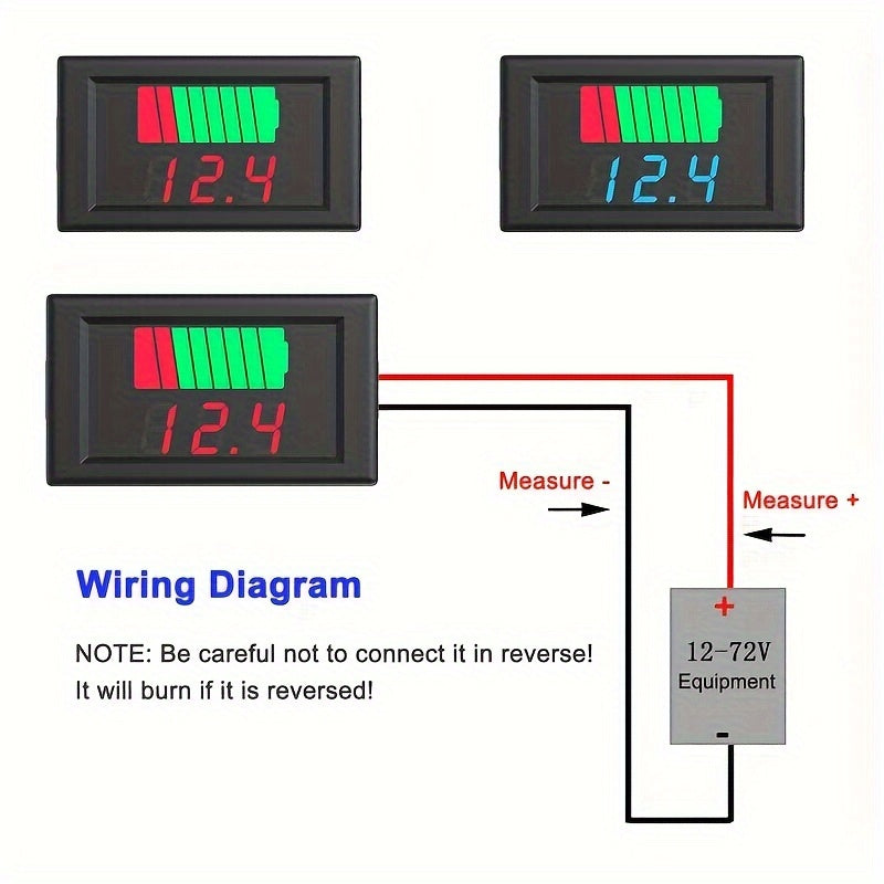 Battery Charge Level Indicator 12V 24V 36V 48V 60V 72V – Battery Capacity Tester, LED Display Voltmeter for Cars, Golf Carts, Forklifts & Electric Vehicles