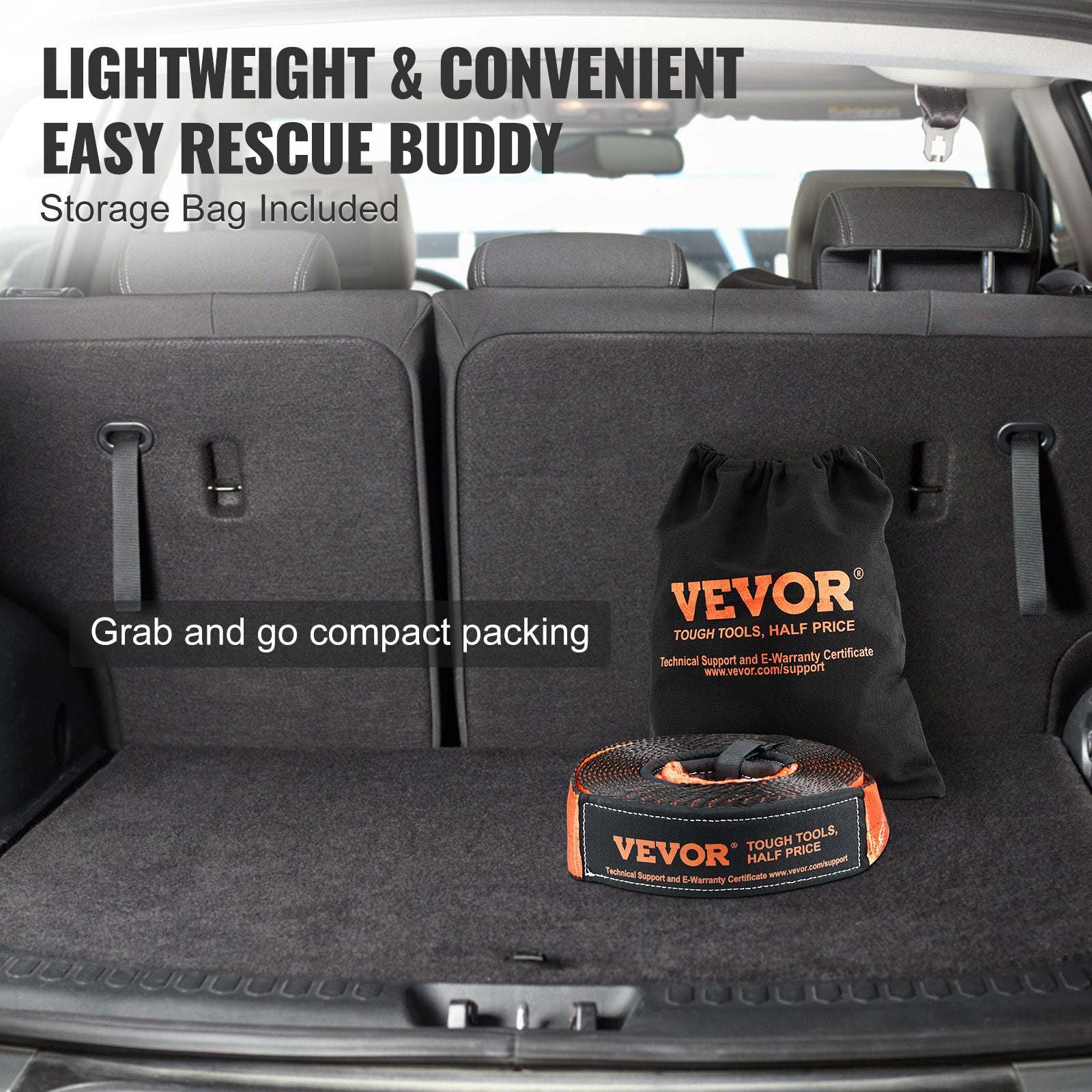 VEVOR Off-Road Recovery Kit, 3in x 30ft, Heavy Duty Winch Recovery Kit with 30,000lb Tow Rope, 44,092lb D-Ring Shackle, Receiver and Storage Bag, for ATV, Jeep, Off-Road Vehicle, Truck