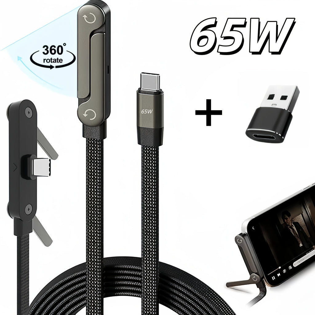 65W 快速充电手机充电线 Type-C 折叠支架快充线 内置手机支架充电线，带USB适配器