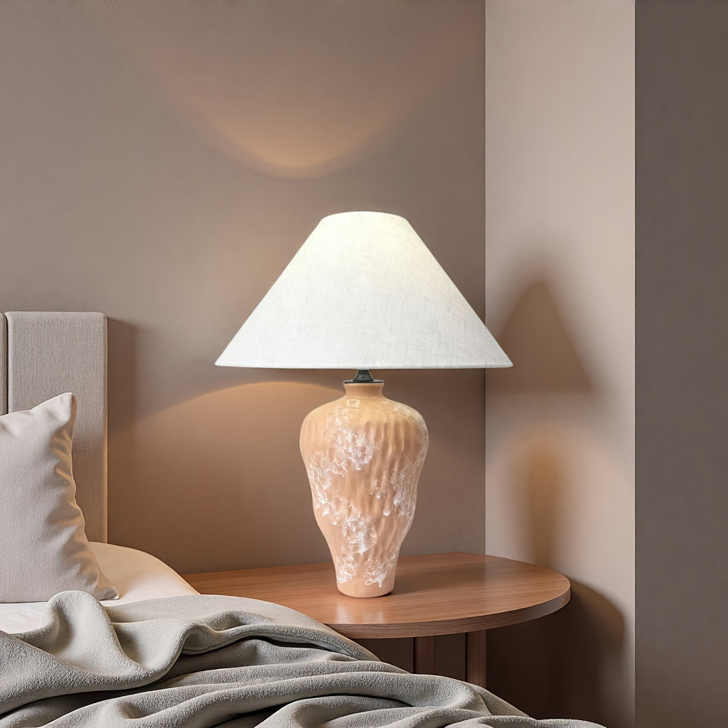 Wabi-sabi style mid-century modern table lamp, with mushroom-shaped lampshade and walnut veneer — controllable bedside lighting, suitable for bedroom, nightstand, minimalist decoration — includes in-line switch bulb (no)