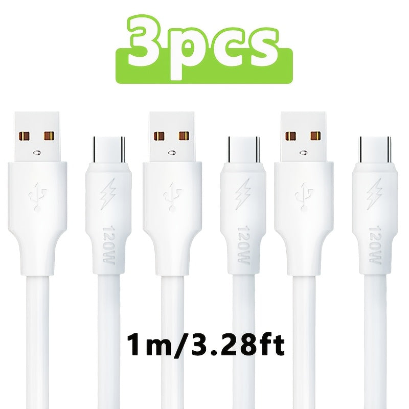 3根超厚120W快充数据线 USB转Type-C 高速传输充电线 适用于华为 三星 小米 荣耀 OPPO Type-C接口 手机充电