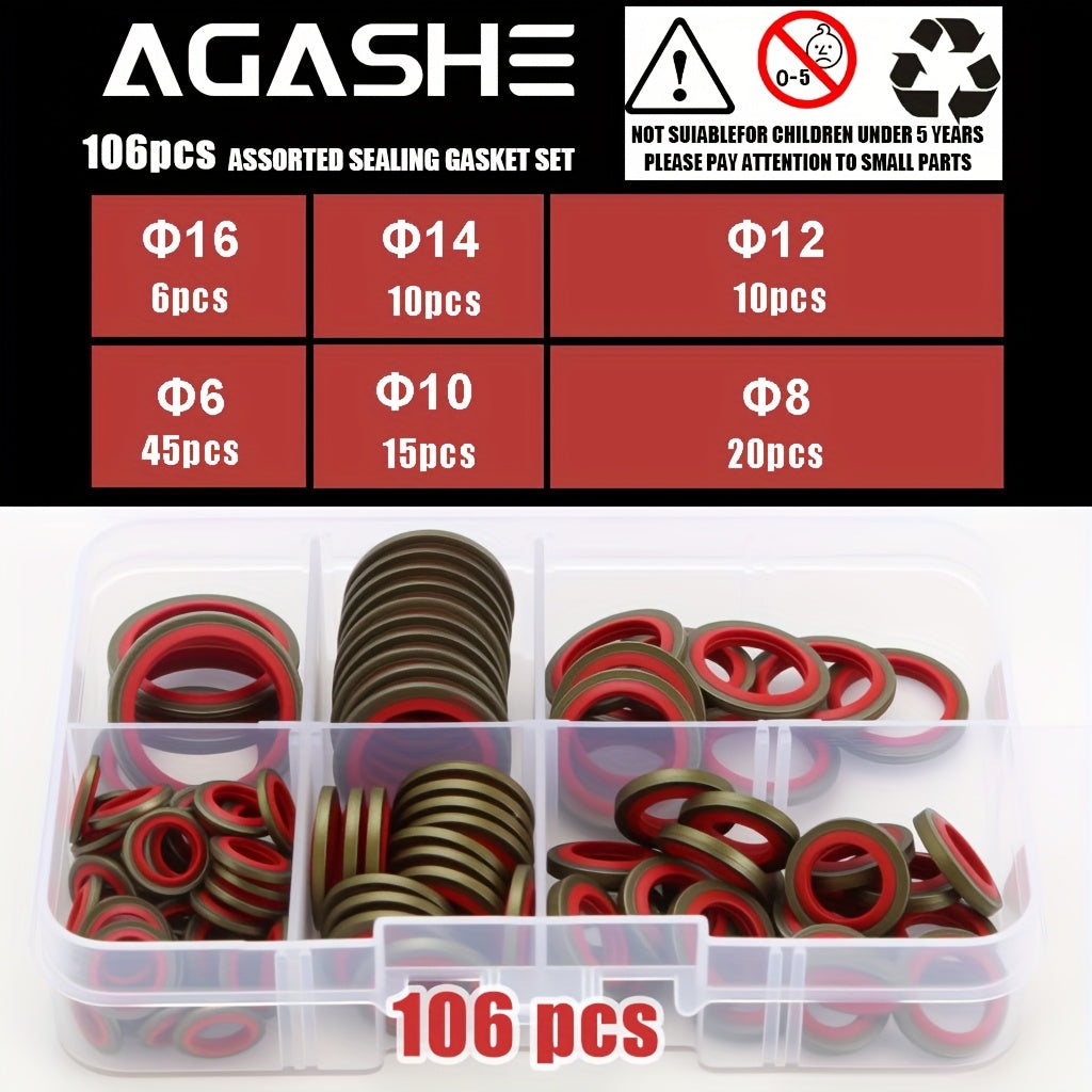 156pcs/box OR 106pcs/box OR 56pcs/box Car Oil Pan Drain Plug Rubber Drain Lock Rubber Drain Plug Replaceable Gasket Seal Kit M6 M8 M10 M12 M14 M16 NBR Metal Sealing Washer Gasket Set | High Pressure Hydraulic