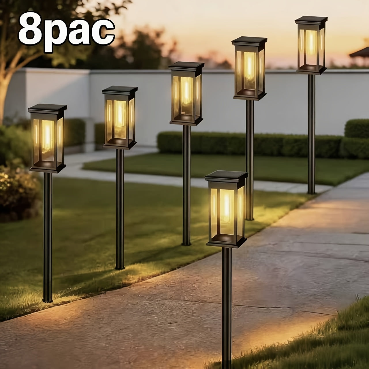 8 Pack Solar Lawn Light Outdoor Courtyard Light, Square Vintage LED Landscape Light, Household Ground Insert Villa Garden Decorative Light, Modern Simple Design, Light Sensor Auto Illumination, IP44 Protection Rating, Warm Yellow Light