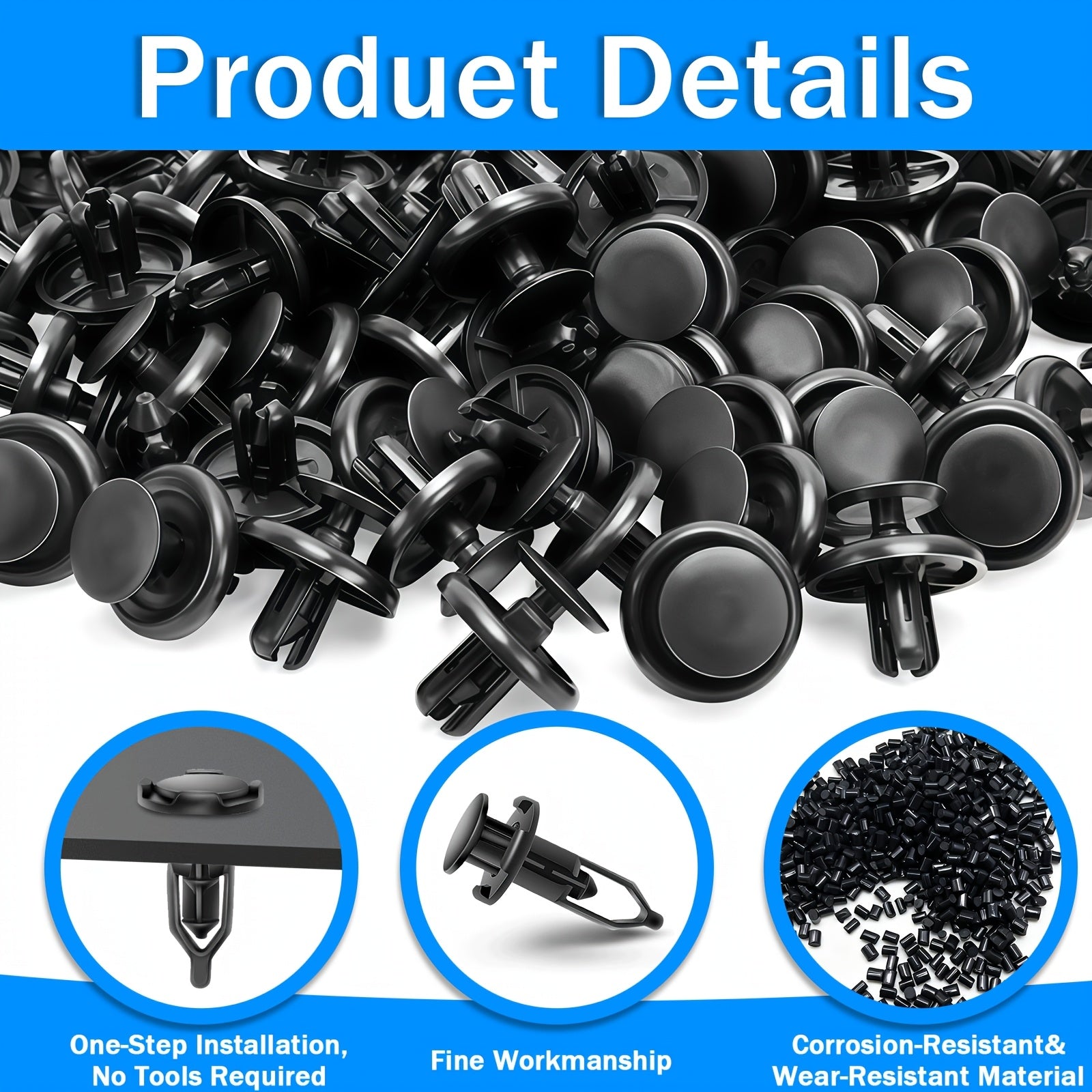 200-Piece Multi-Purpose Universal Car Retainer Clips, Assorted Sizes 6mm-10mm, Sturdy & Durable, Portable & Practical, Multi-Use Auto Fasteners for Car Bumper, Fender & Trim Repair