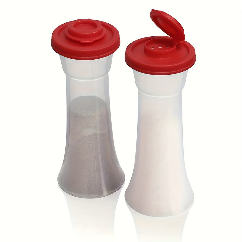 2 Extra-Large Salt & Pepper Shakers, Moisture-Proof Salt Collector – Perfect for Camping, Picnic, Outdoor Kitchen, Lunch Box, Travel – Clear Spice Jars with Red Lids – Plastic Airtight Spice Dispensers, BBQ Seasoning Shakers, Powder Dispensers