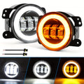 4英寸 LED 雾灯，带白色天使眼环，专为 JEEP Wrangler JK Unlimited JKU 2007-2018 年款设计，包括白色日间行车灯和琥珀色转向信号灯