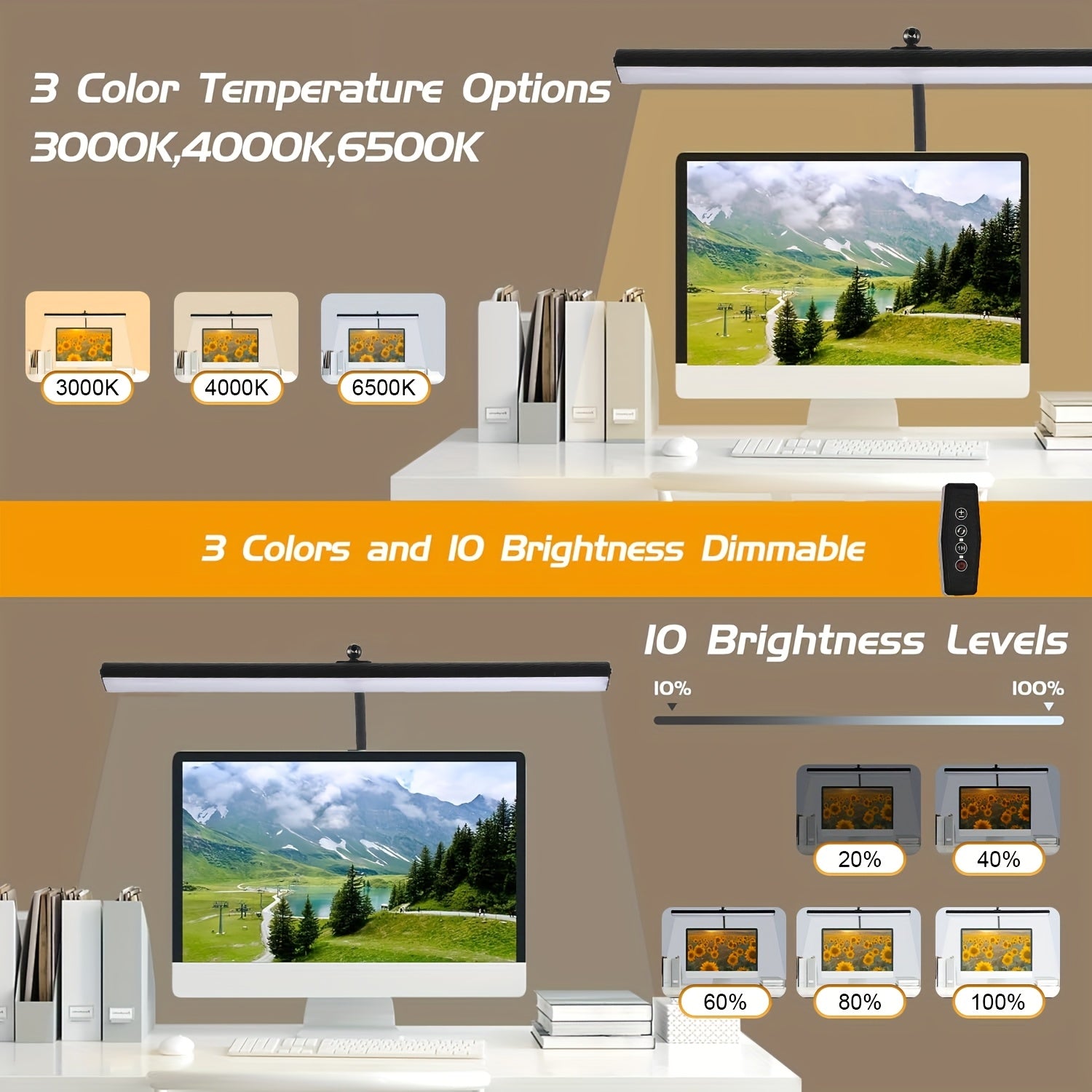 USB anti-glare desk lamp, with 3 color temperature modes, beneficial for eye health, no screen reflection, adjustable brightness, creating a comfortable office environment for you. Suitable for home office areas. Black