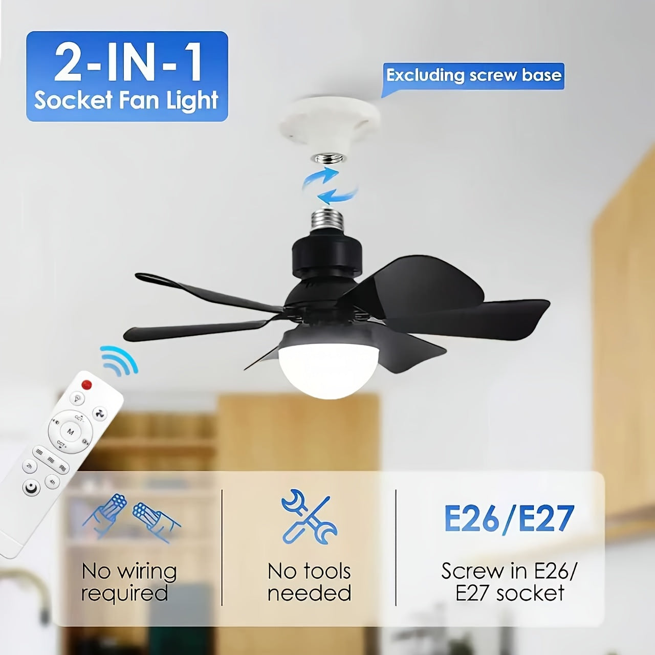 XBATE Smart Ceiling Fan Light, Smart Display & Remote Control, Hardwired 6-Blade Low Profile Fan, 3-Speed Quiet Motor, 3 Color Dimmable LED Light, E27/E26 Base Flush Mount for Bedroom Kitchen Study