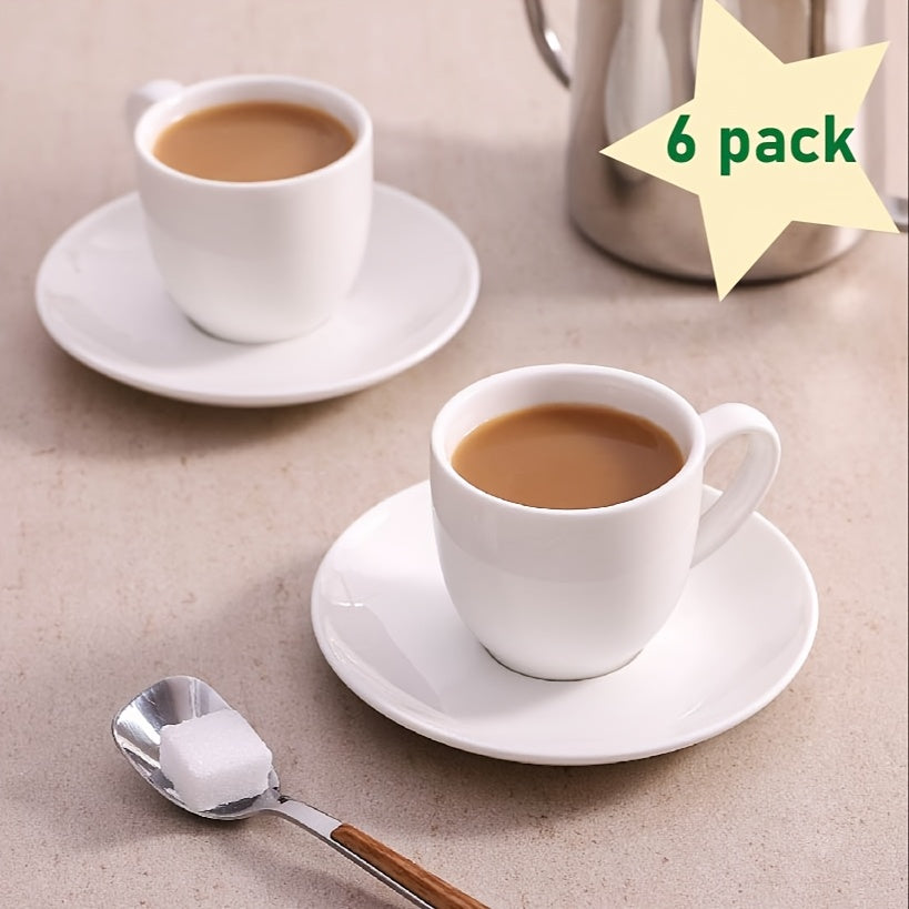 6-Piece Ceramic Espresso Cup Set with Saucers, 3oz White Simple Style Coffee Cups – Espresso Cups, Tea Cups, Latte Cups