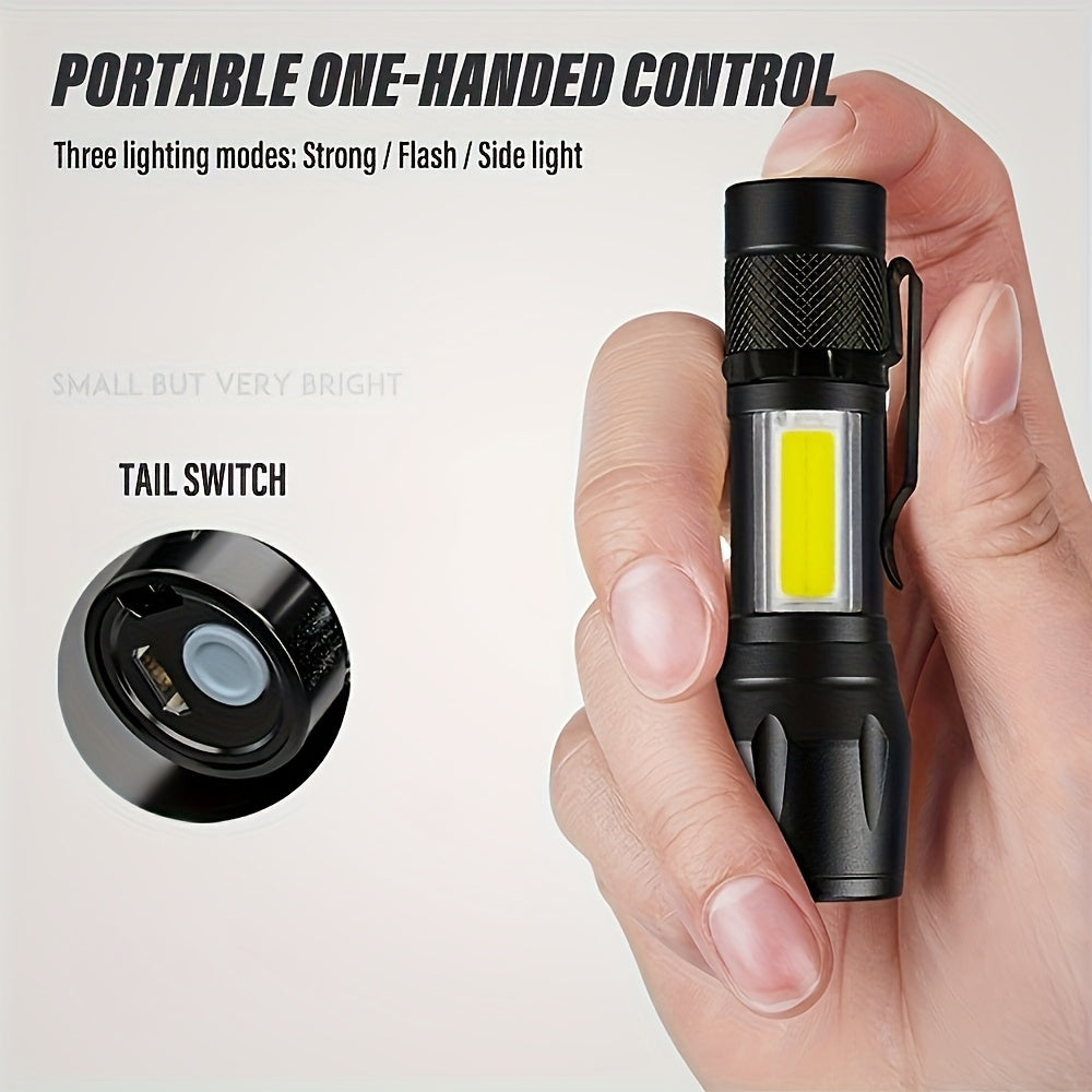 High Bright Mini Handheld Flashlight Rechargeable Camping Light Portable LED Light with High Bright COB Side Light Multiple Lighting Modes Retractable Zoom for Outdoor Camping Fishing