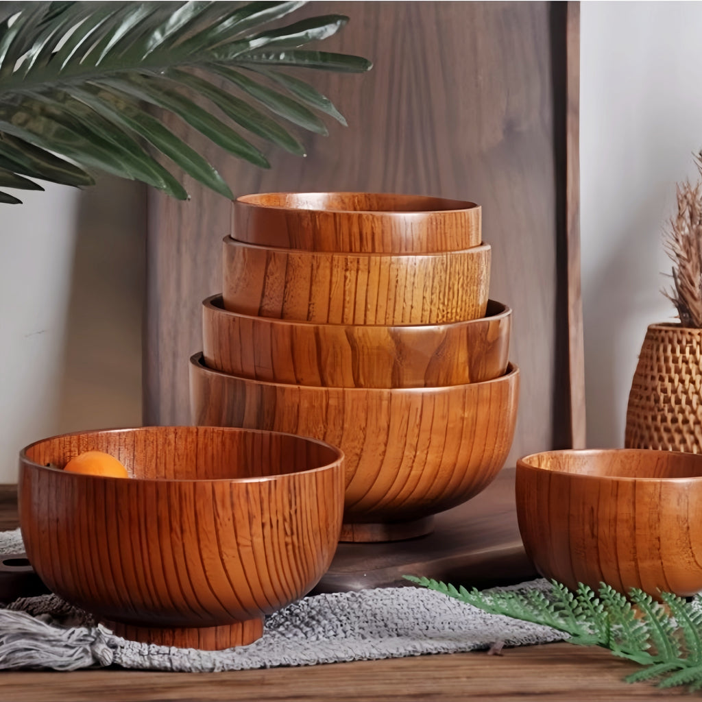 Japanese Vintage Solid Wood Bowl – Anti-Scald Protection for Home Use, Travel & Takeout Camping Drop-Proof Bowl, Kitchen Utensil – Rice Bowl, Noodle Bowl, Soup Bowl, Salad Bowl, Fruit Bowl, Jam Wooden Bowl