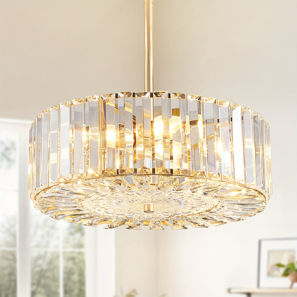 Modern four-light drum pendant light, suitable for dining room, living room or kitchen island